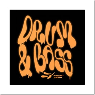 DRUM AND BASS  - Liquid Y2K Font (Orange) ) Posters and Art